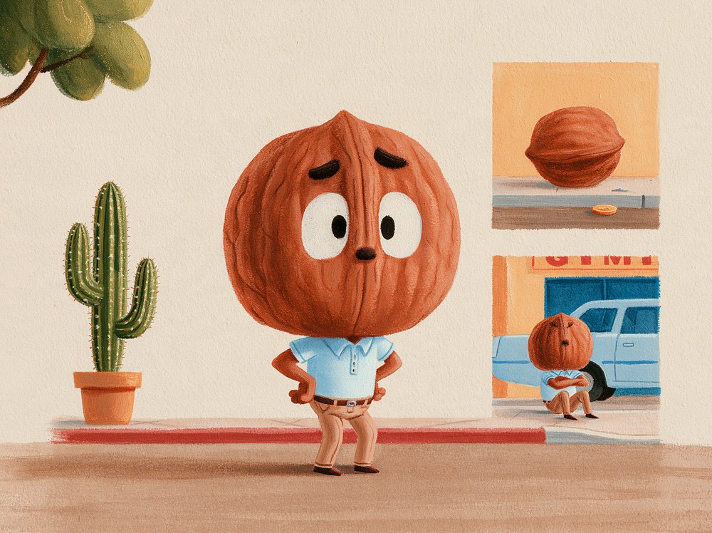 Preston leaning far away from a potted cactus.